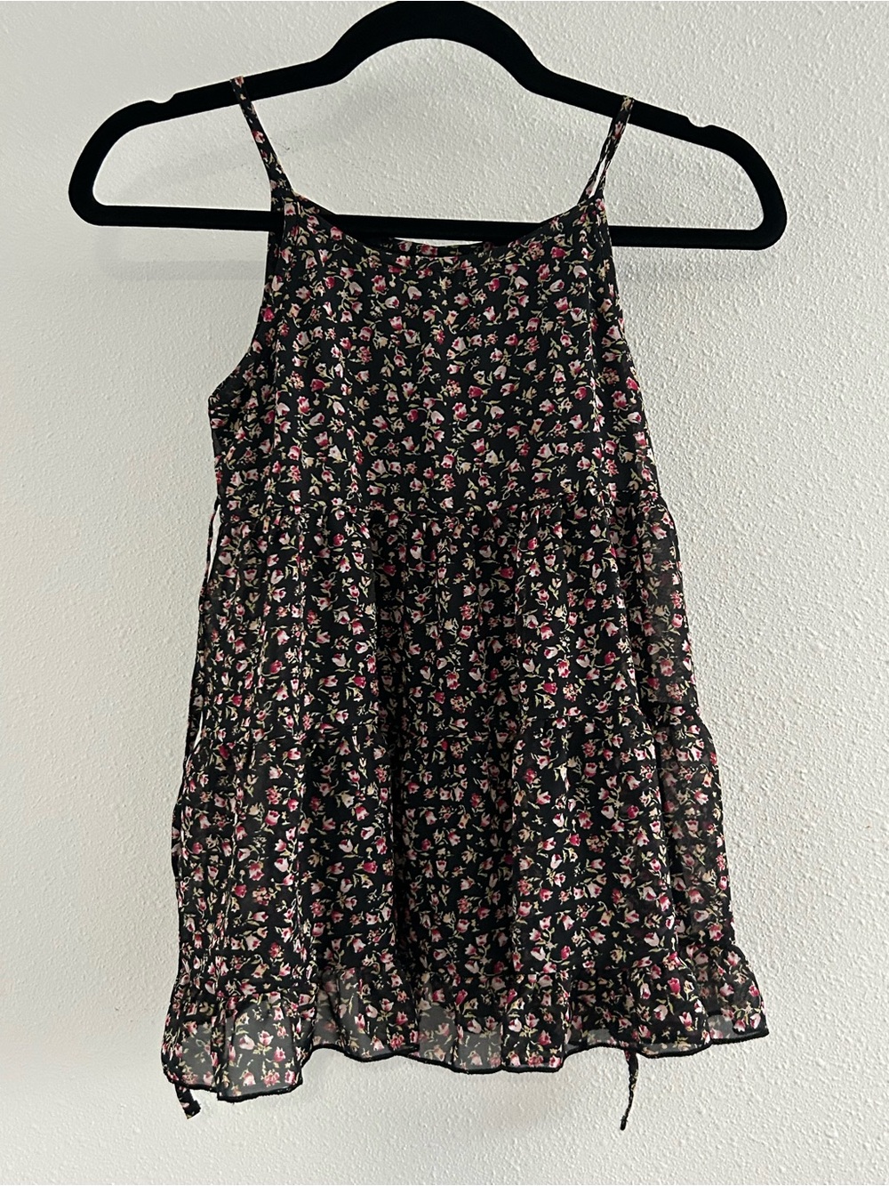 Beautees Black Floral Casual Spaghetti-Strap Dress with Pink Flowers